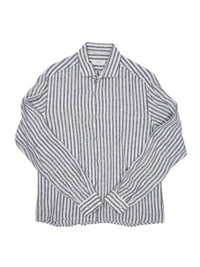 Antonelli Button Up Linen Long Sleeve Shirt in Blue White Stripe